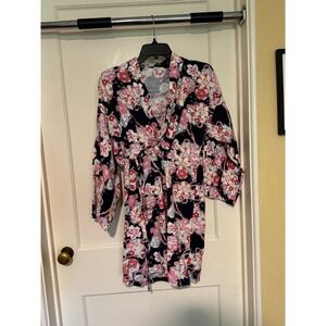 Tutu Anna Floral Print Kimono‎ Robe Lightweight Cover Up Pink Black Size S/M